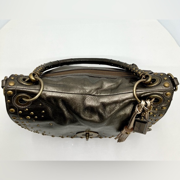 *COACH Metallic Bronze #15392 Studded Messenger Leather Bag - Picture 8 of 17